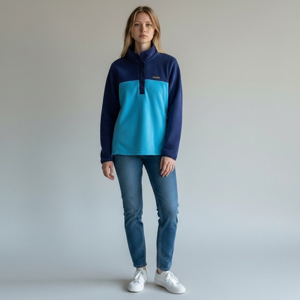 Columbia Womens Blue Fleece Snap Neck Pullover Sweater Medium